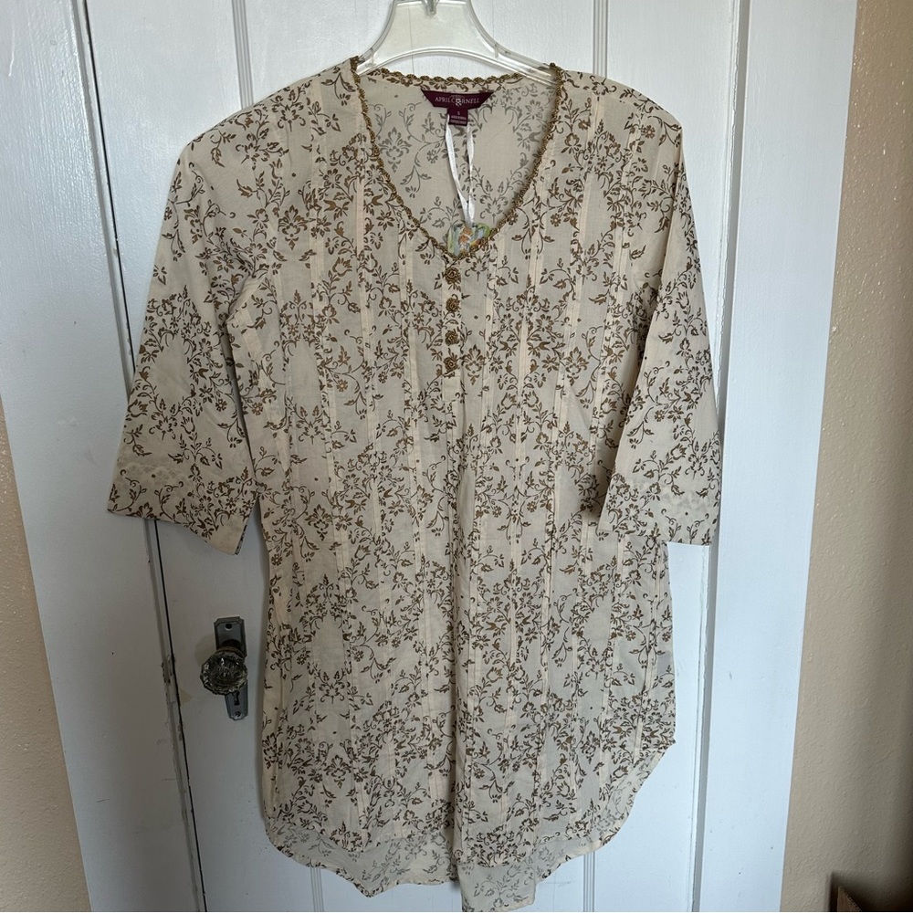Stunning Cotton Dress with Gold Trim